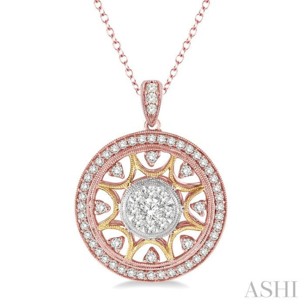 1.00 ctw Round Cut Diamond Lovebright Pendant in 14K Tri