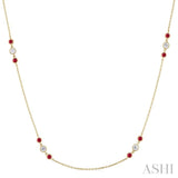 2.25 MM Ruby and 1/2 Ctw Round Cut Diamond Precious Station Necklace in 14K Yellow Gold