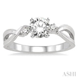 3/8 Ctw Diamond Engagement Ring with 1/3 Ct Round Cut Center Stone in 14K White Gold