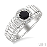 6 MM Round Shape Onyx and 1/20 Ctw Round Cut Diamond Semi-precious Men's Ring in Sterling Silver