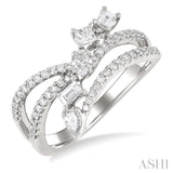 3/4 Ctw Split Shank Mixed Diamond Cut Fashion Ring in 14K White Gold