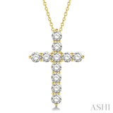1 1/2 Ctw Round Cut Diamond Cross Pendant in 14K Yellow Gold with Chain