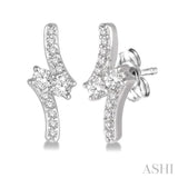 1/3 ctw Asymmetrical 2Stone Round Cut Diamond Earrings in 14K White Gold