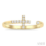 1/10 ctw Petite Cross Round Cut Diamond Open Fashion Ring in 10K Yellow Gold