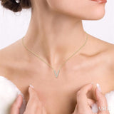 1/20 Ctw Initial 'V' Round Cut Diamond Pendant With Chain in 10K Yellow Gold