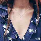 1/20 Ctw Initial 'H' Round Cut Diamond Pendant With Chain in 10K White Gold