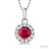 3.25 MM Round Ruby and 1/20 Ctw Round Cut Diamond Halo Precious Pendant with Chain in 10K White Gold