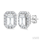 5x3 MM Octagonal Shape White Topaz and 1/8 Ctw Round Cut Diamond Halo Semi-Precious Stud Earrings in 10K White Gold