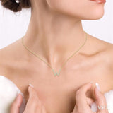 1/20 Ctw Initial 'W' Round Cut Diamond Pendant With Chain in 10K Yellow Gold