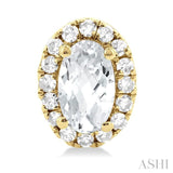 5x3 MM Oval Shape White Topaz and 1/8 Ctw Round Cut Diamond Halo Semi-Precious Stud Earrings in 10K Yellow Gold