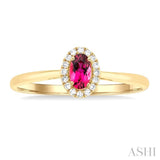 5x3 MM Oval Shape Pink Tourmaline and 1/20 Ctw Round Cut Diamond Halo Semi-Precious Ring in 10K Yellow Gold