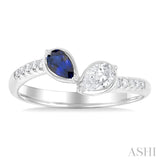 5x3 MM Pear Cut Sapphire and 1/3 Ctw Pear & Round Cut Diamond Toi Et Moi Precious Fashion Ring in 14K White Gold