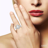 7/8 Ctw Oval Round Cut Diamond Semi-Mount Engagement Ring in 14K White Gold