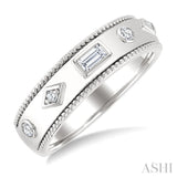 1/6 Ctw Mixed Shape Bezel Set Baguette and Round Cut Diamond Fashion Band in 14K White Gold
