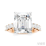 1 1/3 Ctw Emerald Shape Princess and Round Cut Diamond Semi-Mount Engagement Ring in 14K Rose and White Gold