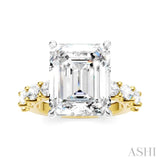 1 1/3 Ctw Emerald Shape Oval and Round Cut Diamond Semi-Mount Engagement Ring in 14K Yellow and White Gold