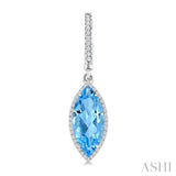 16X7 MM Evoque Gemstones Marquise Shape Blue Topaz and 3/8 Ctw Round Cut Diamond Semi-Precious Earrings in 14K White Gold