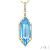 22X8 MM Evoque Gemstones Hexagon Shape Blue Topaz and 1/6 Ctw Round Cut Diamond Semi-Precious Pendant With Chain in 14K Yellow Gold