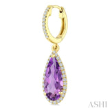 12X5 MM Evoque Gemstones Pear Shape Amethyst and 1/3 Ctw Round Cut Diamond Semi-Precious Earrings in 10K Yellow Gold