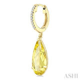 12X5 MM Evoque Gemstones Pear Shape Lemon Quartz and 1/10 Ctw Round Cut Diamond Semi-Precious Earrings in 10K Yellow Gold