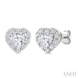 1/3 Ctw Heart and Round Cut Diamond Fashion Halo Stud Earrings in 14K White Gold