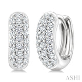 1/3 Ctw Triple Row Round Cut Diamond Huggie Earrings in 10K White Gold