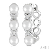 5 MM Cultured Pearl and 1/10 Ctw Round Cut Diamond Flower Earrings in 14K White Gold