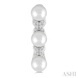 5 MM Cultured Pearl and 1/10 Ctw Round Cut Diamond Flower Earrings in 14K White Gold