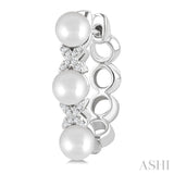5 MM Cultured Pearl and 1/10 Ctw Round Cut Diamond Flower Earrings in 14K White Gold