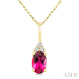 1/50 Ctw Oval Cut 6X4 MM Pink Tourmaline and Round Cut Diamond Semi-Precious Pendant With Chain in 10K Yellow Gold