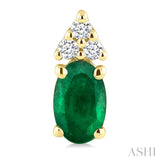 1/20 Ctw Oval Cut 5X3 MM Emerald and Round Cut Diamond Precious Earrings in 10K Yellow Gold