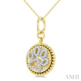 1/6 Ctw Round Cut Diamond Dog Paw Round Fluted Medallion Fashion Pendant With Chain in 10K Yellow and White Gold