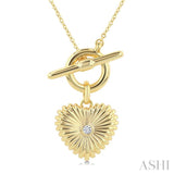 1/50 Ctw Bezel Set Round Cut Diamond Pirouette Fluted Heart Charm Toggle Fashion Necklace in 10K Yellow Gold