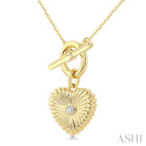 1/50 Ctw Bezel Set Round Cut Diamond Pirouette Fluted Heart Charm Toggle Fashion Necklace in 10K Yellow Gold
