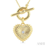 1/50 Ctw Bezel Set Round Cut Diamond Pirouette Fluted Heart Charm Toggle Fashion Necklace in 10K Yellow Gold