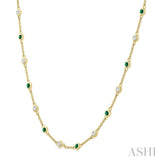 1.9 MM Round Shape Emerald and 1/2 Ctw Round Cut Diamond Precious Station Necklace in 14K Yellow Gold