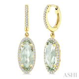 12X5 MM Evoque Gemstones Oval Shape Green Amethyst and 1/3 Ctw Round Cut Diamond Semi-Precious Earrings in 10K Yellow Gold