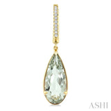 14X6 MM Evoque Gemstones Pear Shape Green Amethyst and 1/10 Ctw Round Cut Diamond Semi-Precious Earrings in 14K Yellow Gold