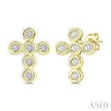 1/10 Ctw Round Cut Diamond Bezel Set Cross Petite Earrings in 10K Yellow Gold