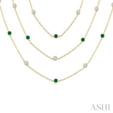 2.90 MM Round Shape Emerald and 2 3/4 Ctw Round Cut Diamond Precious Necklace in 14K Yellow Gold