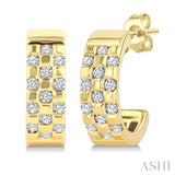 1/4 Ctw Round Cut Golden Glow Diamond Checkered Half Hoop Fashion Earrings in 10K Yellow Gold