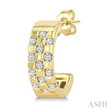 1/4 Ctw Round Cut Golden Glow Diamond Checkered Half Hoop Fashion Earrings in 10K Yellow Gold