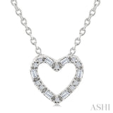 1/10 Ctw Baguette and Round Cut Diamond Heart Shape Fashion Pendant With Chain in 10K White Gold