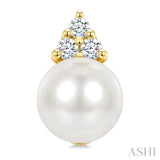 5 MM Cultured White Pearl and 1/20 Ctw Round Cut Diamond Fashion Earrings in 10K Yellow Gold