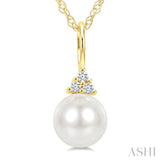 6 MM Cultured White Pearl and 1/50 Ctw Round Cut Diamond Fashion Pendant With Chain in 10K Yellow Gold