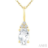 1/50 Ctw Oval Cut 6X4 MM White Topaz and Round Cut Diamond semi-precious Pendant With Chain in 10K Yellow Gold