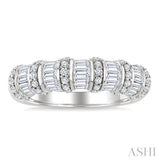 1 Ctw Baguette and Round Cut Diamond Fashion Bamboo Band in 14K White Gold