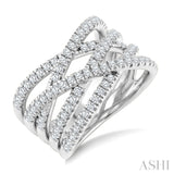 1 Ctw Round Cut Diamond Criss-Cross Bold Fashion Band in 14K White Gold