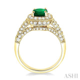 6x6 MM Cushion Cut Emerald and 7/8 Ctw Round Cut Diamond Precious Ring in 14K Yellow Gold