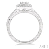 5/8 Ctw Octagonal Shape Round Cut and Baguette Diamond Ring in 14K White Gold